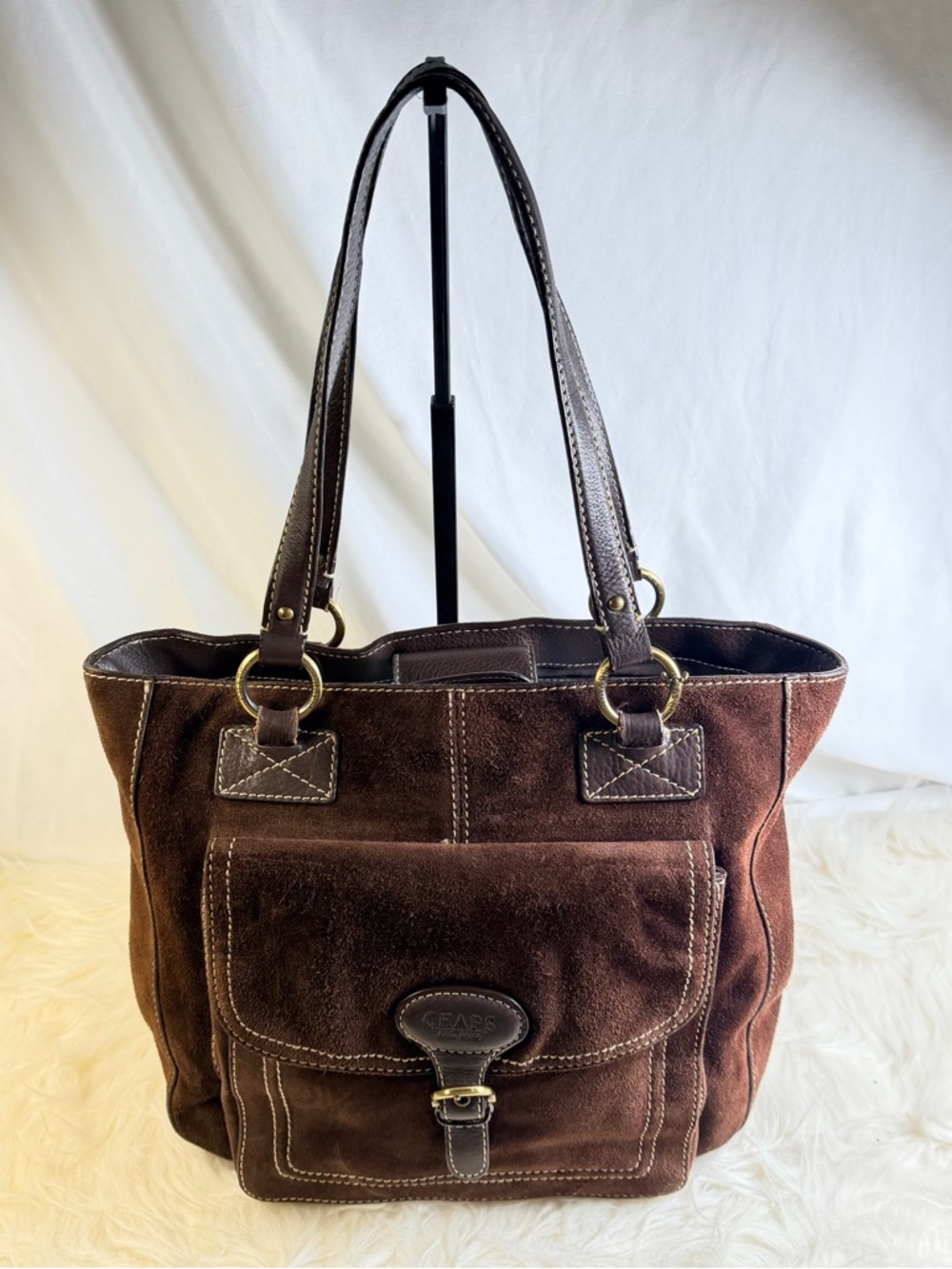 Chaps Est. 1978 Brown Suede & Leather Tote Bag